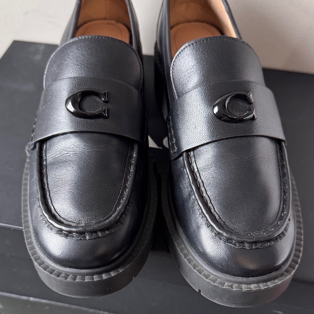 Coach Black Leather Slip-On Loafers Size 7 - Picture 8 of 17